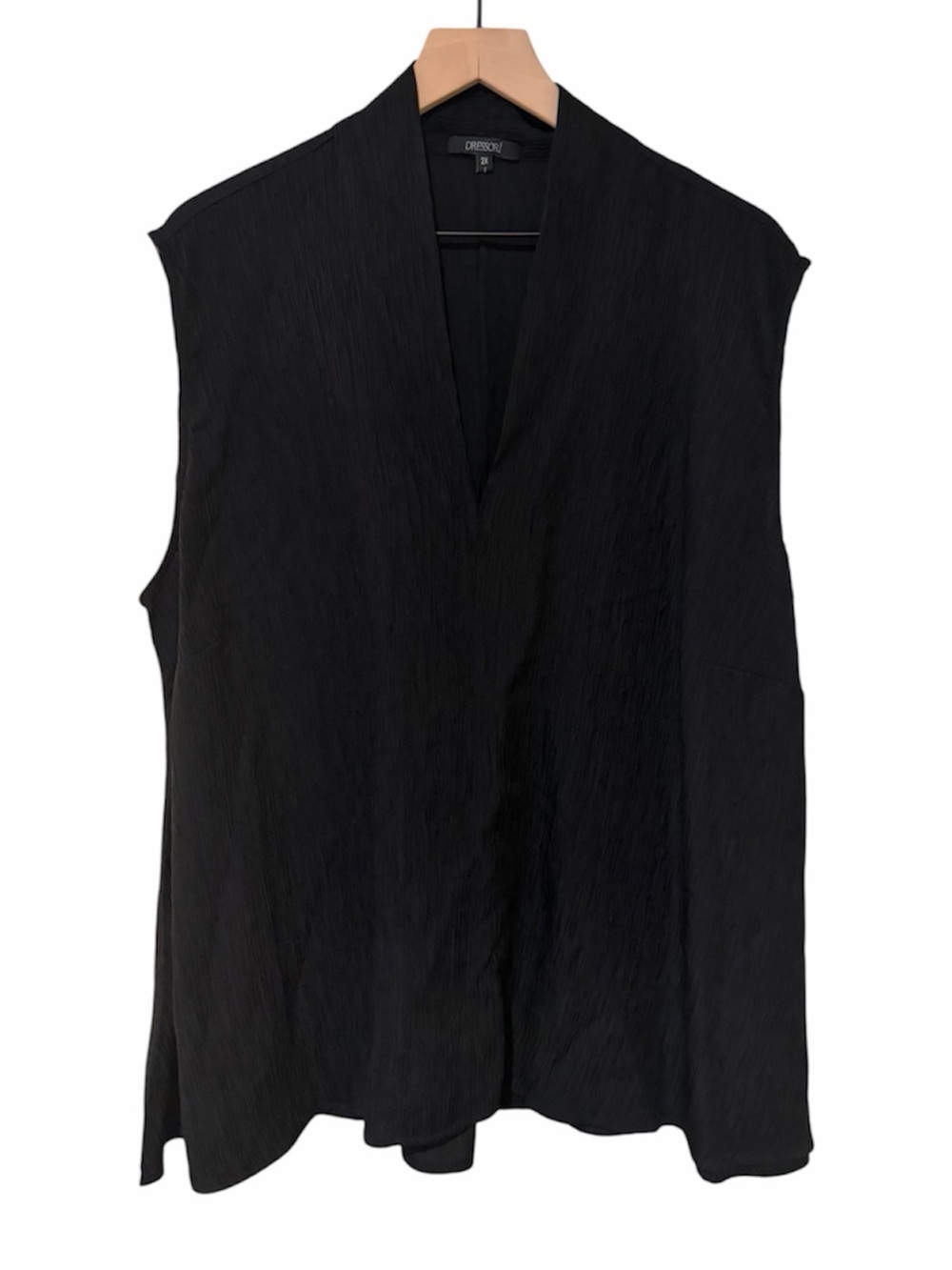 NWT Dressori Black Silk Blend Crinkle Textured V-Neck Tank Top 2X